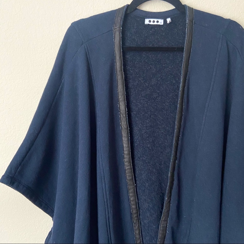 Three Dots Leather Trim Cape Cozy Cardigan - Picture 3 of 9